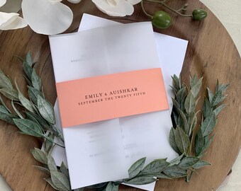 Peach/Coral Wedding Invitation Set/Suite, Translúcido/Vellum Invitation, Elegant Wedding Invitation, Invitación de boda personalizada