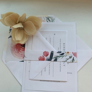 Vellum Wax Seal Belly Banded Velvet Floral wedding Invitation Suite image 2