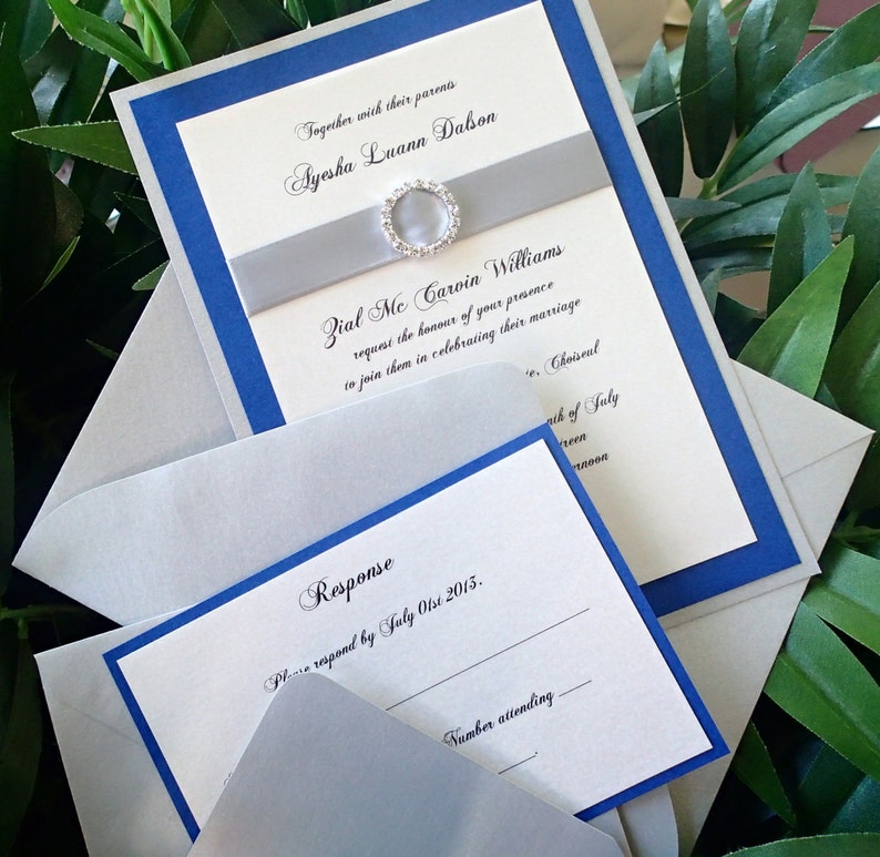 Royal Blue Wedding invitation Elegant invitation crystal