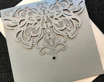 Pocketfold laser cut invitation package, custom laser cut invitations, custom wedding invitations
