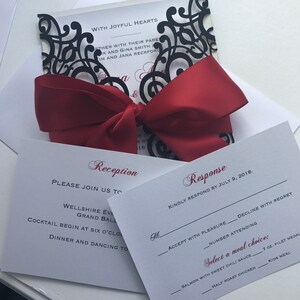 Elegant glitter laser cut invitation package, custom laser cut invitations, Black and red laser cut event invitations image 2