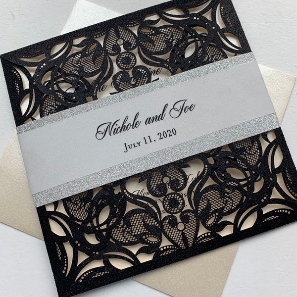 Laser Cut Invitation, DIY Laser Cut Invitation, Elegant Invitation, Glitter Invitation, Shimmer Invitation