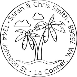 Customized Return Address Stamp, Personalized Stamp, Beach and palm return address stamp