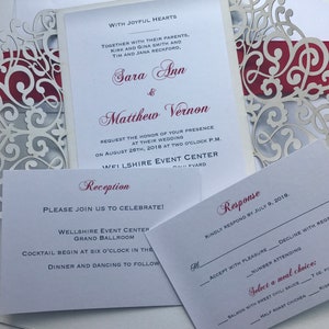 Elegant glitter laser cut invitation package, custom laser cut invitations, Black and red laser cut event invitations image 4