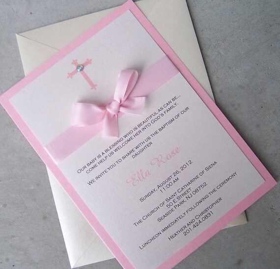 Baptism invitation Pink invitation baby baptism invitation Etsy