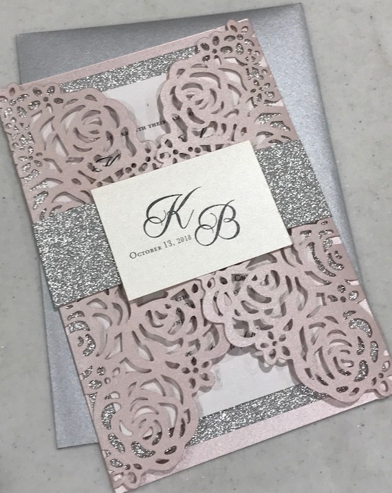 Blush Gold Glitter Lasercut Invitation Pocket Fold Laser Cut Etsy