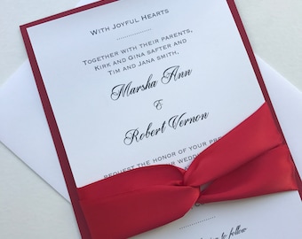 Red Elegant Wedding Invitation, Red and White Invitation, Custom invitations, Wedding Invitations