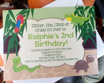 Invitación de cumpleaños para niños: Invitación a la fiesta de cumpleaños de la jungla / animal / safari, invitación a la fiesta de cumpleaños de los niños