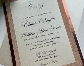 Rose Gold Glitter Invitation, Gold Glitter Invitation, Wedding Invitation, Elegant Invitation, Sparkle Invitation, glamorous Invitation