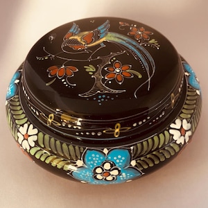 Vintage Royal Delft Famille Noire Porcelain Lidded Trinket Dish