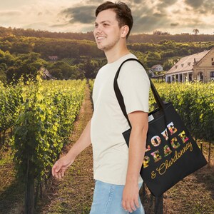 Shopper Love Peace Chardonnay Bag zwart liefdestas weekendtas vader moeder oom tante man cadeau reistas sporttas strandtas!