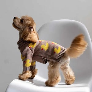 Duck Pattern Dog Sweater – Knitted Pet Clothes with Cotton, Acrylic & Wool Blend | Warm Puppy Winter Outfit