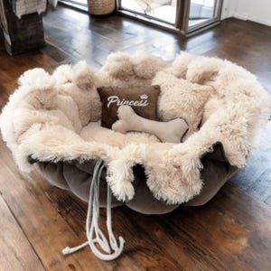 Adjustable Soft Dog Bed for Small Breeds — Handmade, Convertible & Cozy with Pillows and Toy