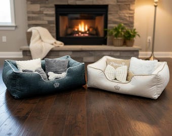 Premium Dog Bed for Small Pets – Luxury Cat Sofa with Washable Removable Cover – Soft Puppy Couch with Pillows & Toy