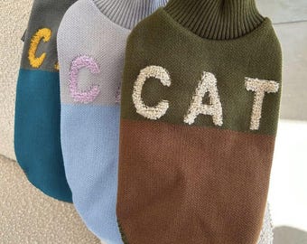 Handgestrickter Katzenpullover: Dehnbare Baumwoll-Wollmischung, haarlose Katzenkleidung