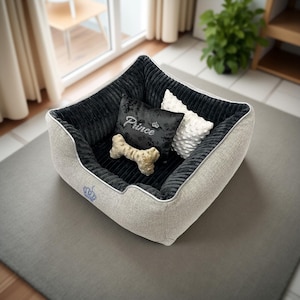Luxury Small Pet Bed | Handmade Velvet Dog Bed for Yorkie, Cat or Puppy | Washable Cushion & Toy | Cozy Round Sofa for Pets up to 4 kg