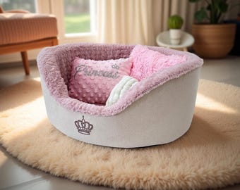Elegant Soft Pink Dog Bed for Mini Furry Pets - Comfort and Style, Handmade Pet Bed, Perfect Gift for Your Pet