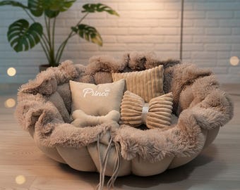 Handmade Luxury Convertible Pet Bed – Soft, Stylish Adjustable Sleeping Nest for Cats and Small Dogs – Handmade with Plush Faux Fur