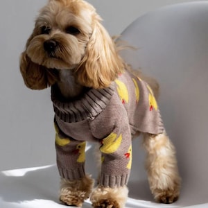Duck Pattern Dog Sweater – Knitted Pet Clothes with Cotton, Acrylic & Wool Blend | Warm Puppy Winter Outfit