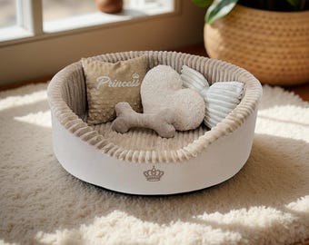 Luxury Handmade Pet Bed – Soft Plush, Waterproof, Cozy Nest for Small Dogs and Cats, Stylish Upholstery, Includes Pillows & Toy