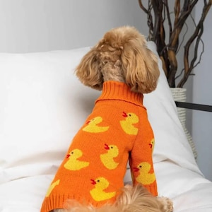 Warm Dog Sweater with Duck Print – Knitted Pet Clothes for Small, Medium & Large Dogs | Cozy winter clothes for dogs