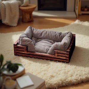 Wooden Dog Bed – Cozy  Dog and Cat Lounger with Soft Cushion, Anti-Slip Feet & Elegant Design