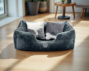 Handmade Dog Bed for Small Pets – Luxury Cat Couch with Washable Removable Covers – Soft Pet Sofa with Pillows & Toy