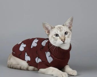 Handgefertigter gestrickter Katzenpullover - Dehnbarer Pullover für Sphynx Katzen, Warme Kleidung für Nacktkatzen, Weiches Haustier Outfit