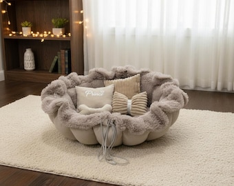 Handmade Convertible Pet Bed – Plush Faux Fur Cat & Small Dog Lounger