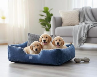 Royal Dog Bed | Soft & Plush Pet Bed for Small  Medium Breeds | Handmade | Removable Covers | Waterproof Bottom | Includes Toy Pillows