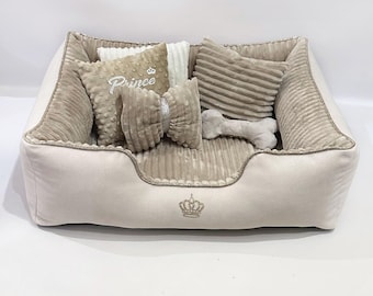 Dog Bed with Pillows & Toys | Handmade Pet Sofa for Cats and Dogs | Washable Cozy Pet Couch | Custom Fabric
