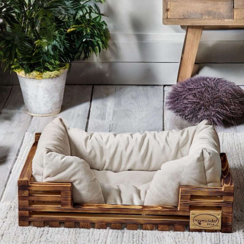 Handmade Wooden Dog Bed, Rustic Style Pet Furniture, Eco-friendly Loft ...
