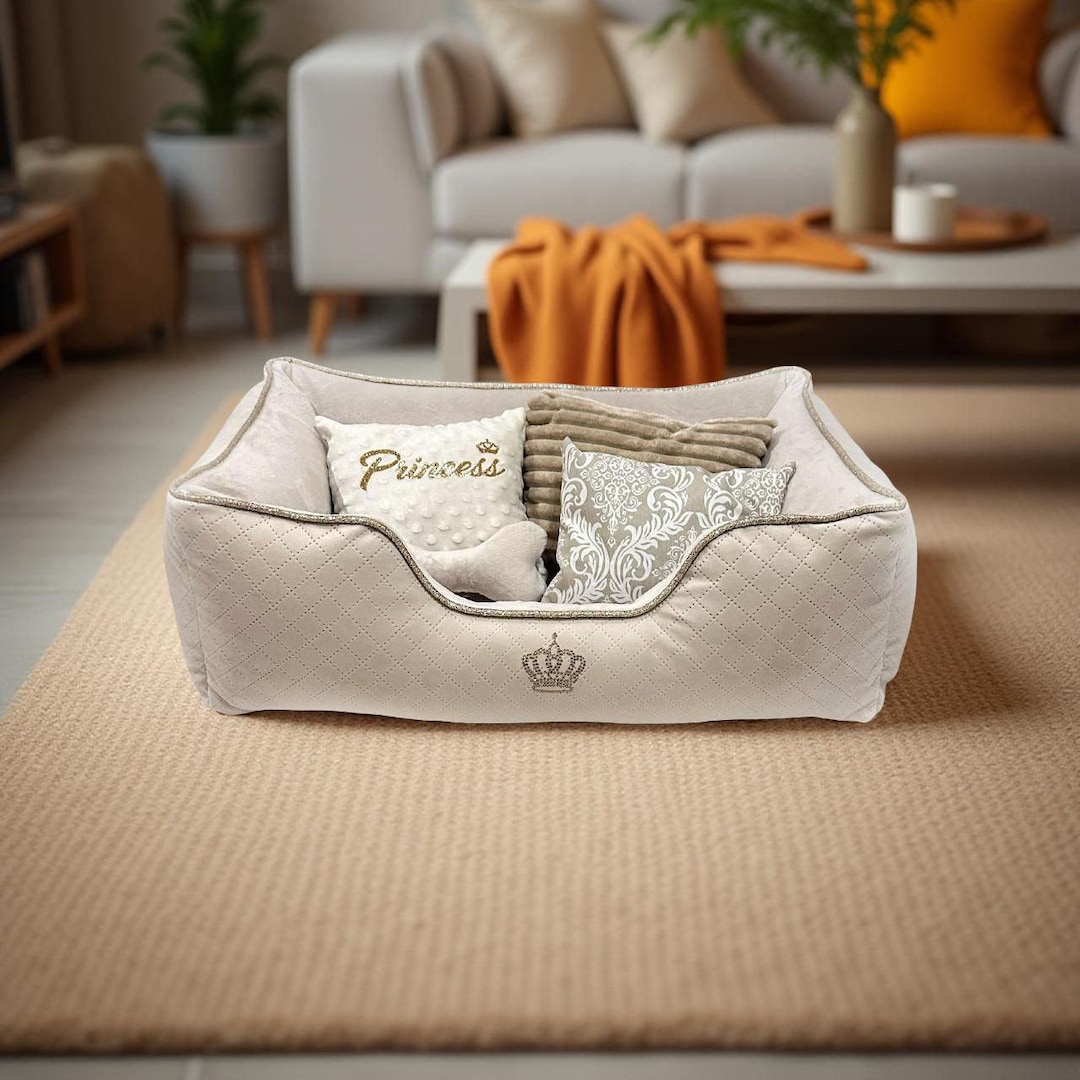 Elegant Dog Soft Bed Handmade Pet Lounge With Pillows Toys Photo Inspiration