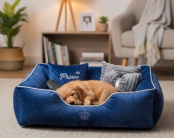 Royal Dog Bed | Soft & Plush Pet Bed for Small  Medium Breeds | Handmade | Removable Covers | Waterproof Bottom | Includes Toy Pillows