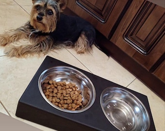 Supporto per ciotola rialzato personalizzato per cani – Doppio alimentatore in legno con ciotole in acciaio inossidabile – Stazione di alimentazione per cani o gatti