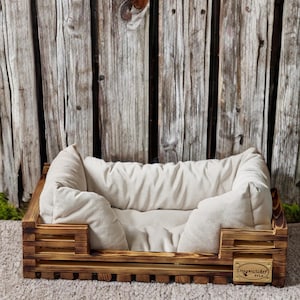 Handmade Wooden Dog Bed, Rustic Style Pet Furniture, Eco-Friendly Loft Design with Comfortable Dog Pillow, Stylish Modern Pet Bed