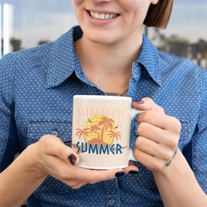 Tropical Summer Mug - Retro Beach Palm Trees Design - Vacation Coffee Cup Gift