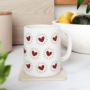 Radiant Hearts Mug - Cute Valentines Day Coffee Cup - Romantic Love Pattern Ceramic Gift