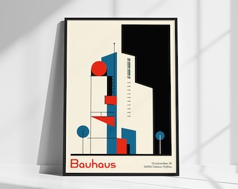 Vintage Bauhaus Art School Poster | Iconic Stylised Graphic of Bauhaus Building | Mid-Century Modern Design | Home decor