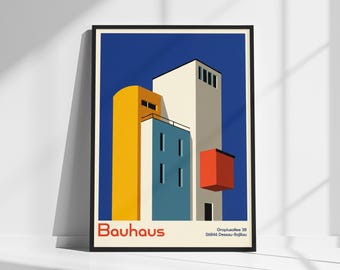 Vintage Bauhaus Art School Poster - Iconic Stylised Graphic of Bauhaus Building | Mid-Century Modern Design | Home decor