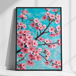 Vintage Japanese Cherry Blossom Poster - Vibrant Sakura Art | Retro Spring Decor for Nature and Asian Culture Lovers | Wall decor gift