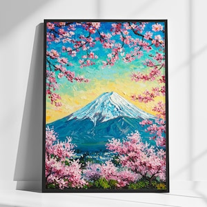 ヴィンテージ富士山ポスター - 日本の桜アート | 自然と日本文化愛好家のためのレトロな桜の風景 | 壁装飾ギフト