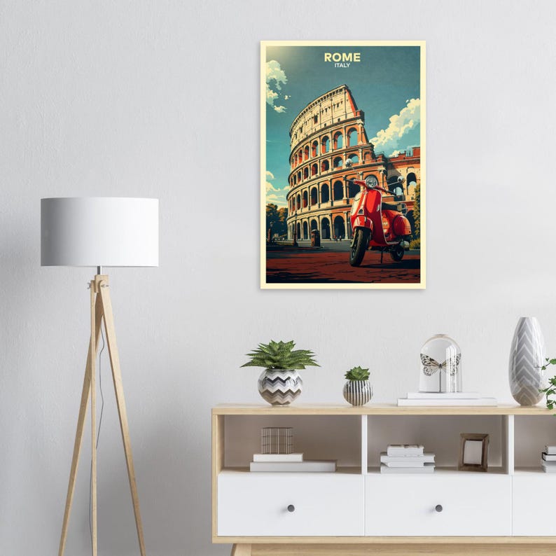 Vintage Rome Travel Poster - Iconic Colosseum & Vespa Art | Retro ...