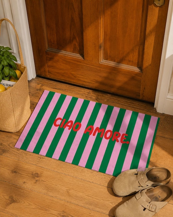 Fußmatte "CIAO AMORE" – Bunte Türmatte 66x44 cm – rutschfest, waschbar, Geschenk Einzug – Italienisches Design – Eingangsmatte