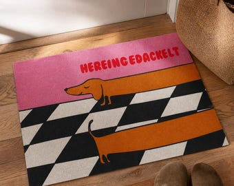 Fußmatte "Hereingedackelt" 66 x 44 cm | Einweihungsparty Geschenk | Willkommen Fußmatte | Neues Haus Geschenk