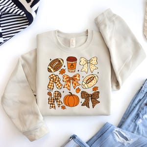 Fall Football Collage Png, Game Day Png Fall Vibes Png, Autumn Png Boho Floral Football Png Touchdown Season Png, Coquette Football Bow Png