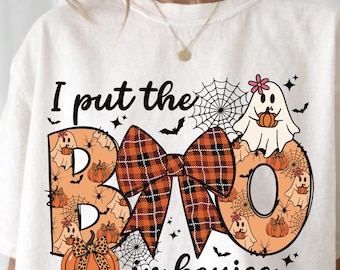 Le puse el Boo al Boujee Ghost Png, BOO Fantasma espeluznante a rayas de Halloween PNG, Diseño de camiseta de Halloween Coquette, Fantasma de otoño de moda por sublimación PNG