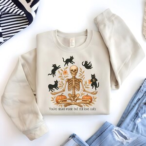 You&#39;re Dead Inside But Still Love Cats PNG | Funny Black Cat Halloween Clipart | Ghost Cat Sublimation | Spooky Cat Shirt Design