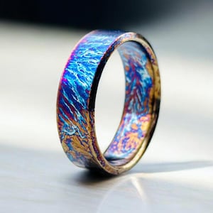 Custom Made Unique Titanium Ring Titanium Pattern Heat Anodized Handcrafted Colorful Random Titanium Ring For Men Personalized Gift For Her