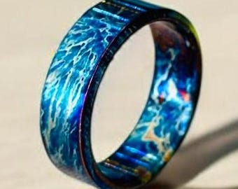 Custom Unique Titanium Ring Colorful Random Titanium Ring For Men Personalized Gift Titanium Pattern Heat Anodized Handcrafted Ring For Her